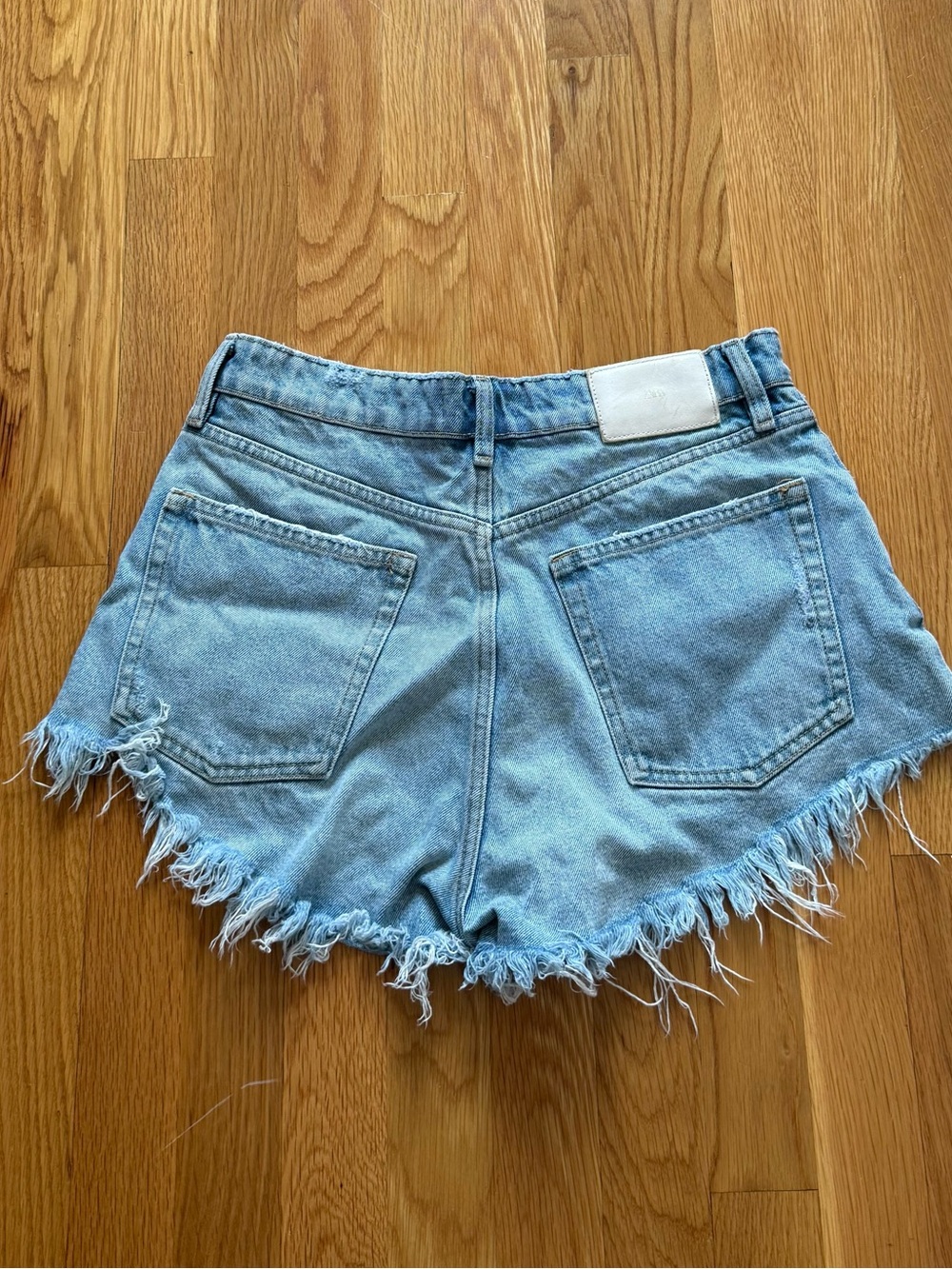 Zara Light Blue Distressed High-Waist Denim Shorts